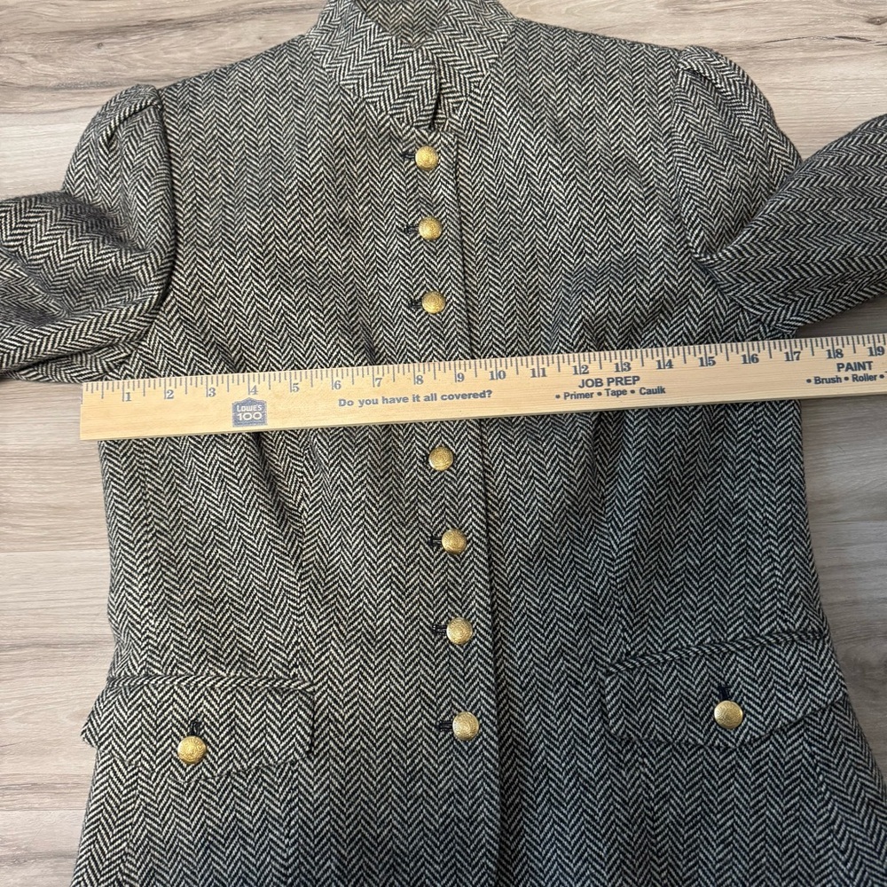 NWT Vtg $130 Chaps Wool Blend Jacket Womens Size M Gray Herringbone Gold Buttons - Picture 8 of 9